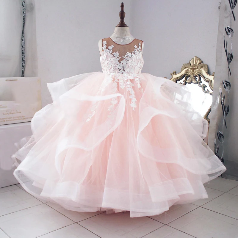 

Princess Pageant Pink Dress for Little Girls Birthday Party Wedding Bridemaid Luxury Long Evening Gowns Children Pageant Dresses