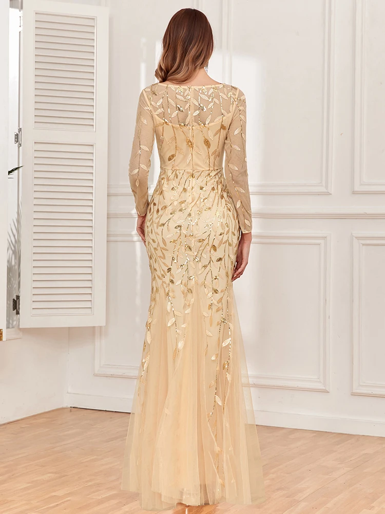 2024 heißer Verkauf Meerjungfrau Abendkleider Oansatz Volle Hülse Tüll Stickerei Lange Party Kleid Elegante Formale Kleid – Detail 16