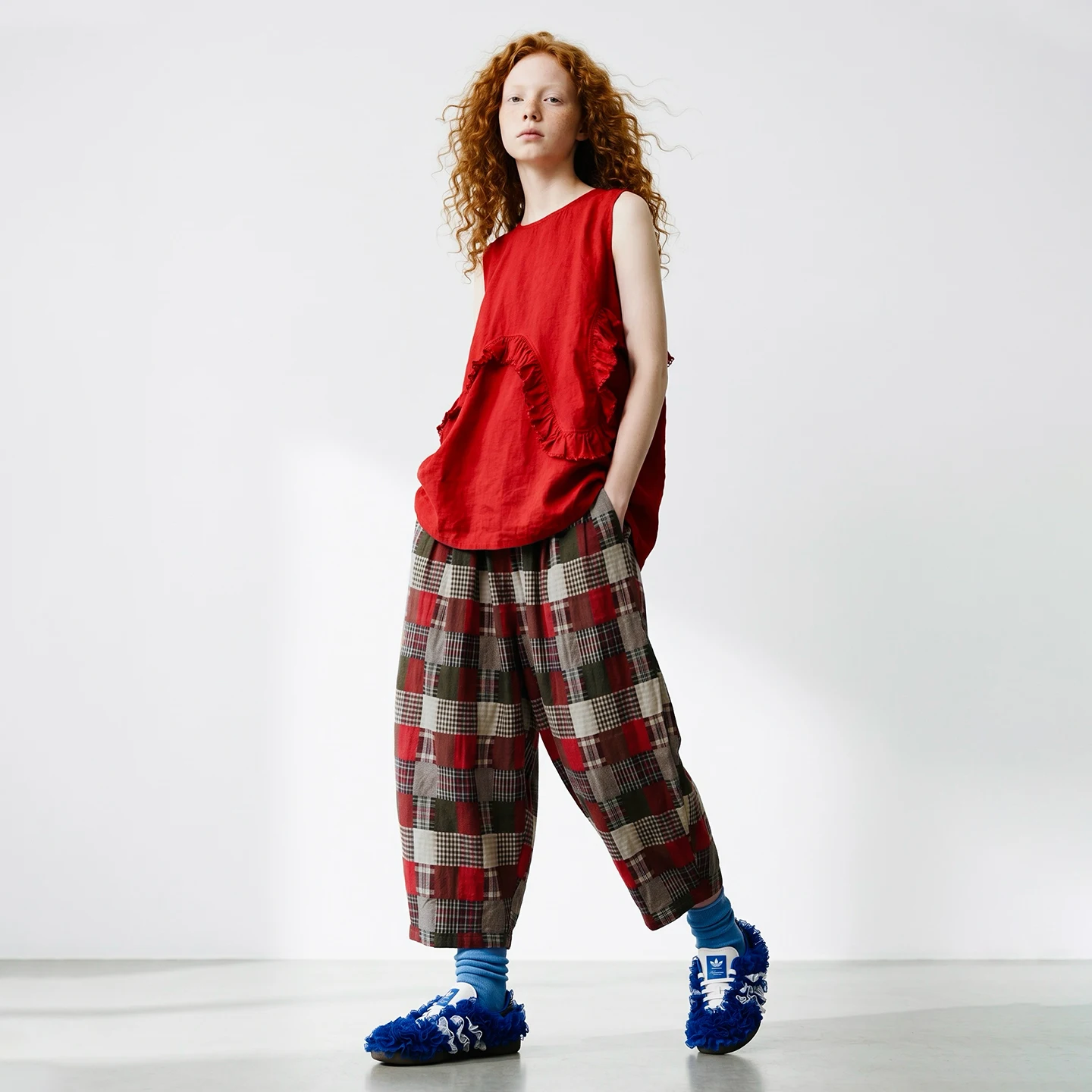 

imakokoni summer pure cotton yarn woven plaid pants loose nine quarter casual pants Japanese retro lantern pants women 265513