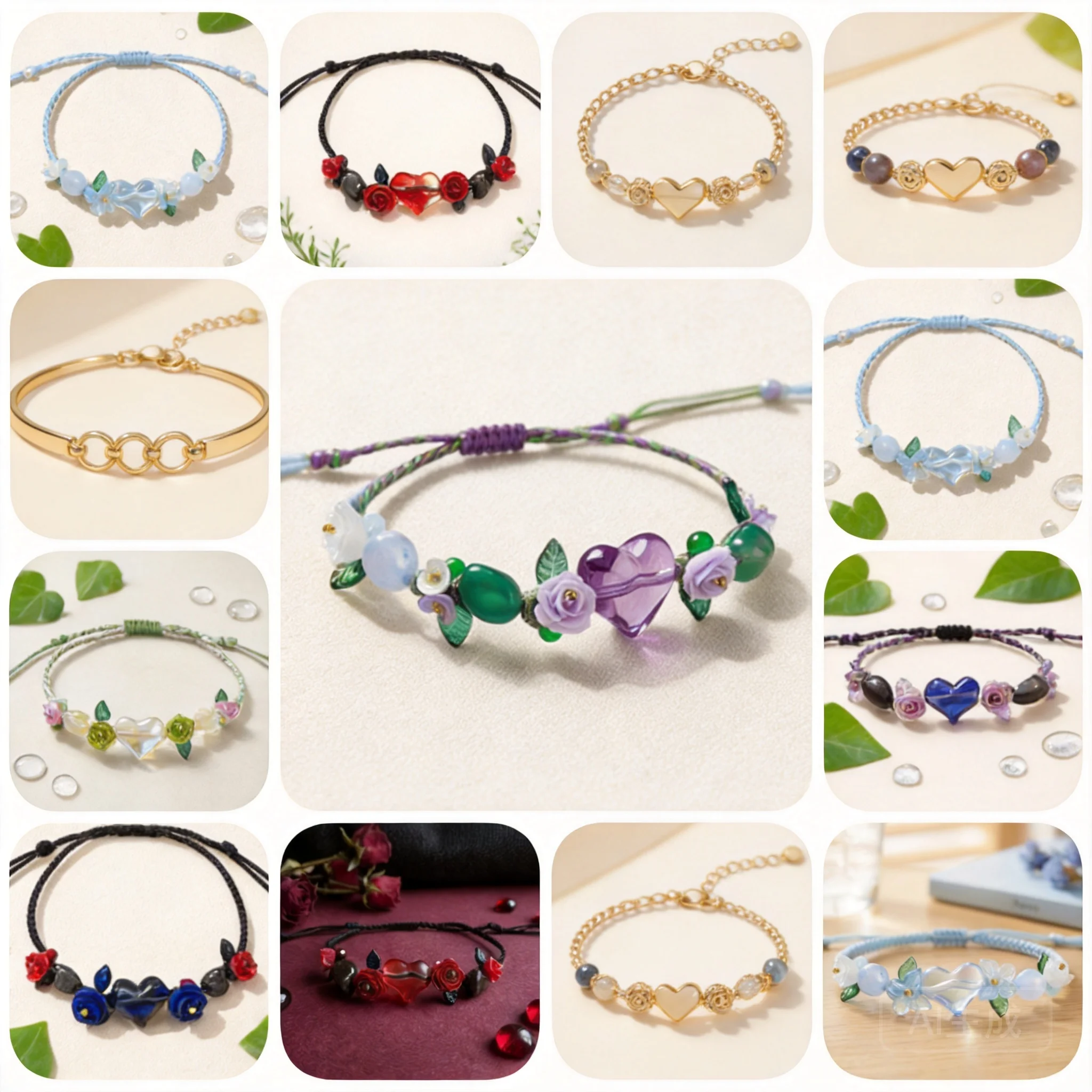 Chinese Style Handmade Braided Heart Flower Adjustable Lucky Blessing Fortune Bracelet For Women Girls Daily Party Multi Colors