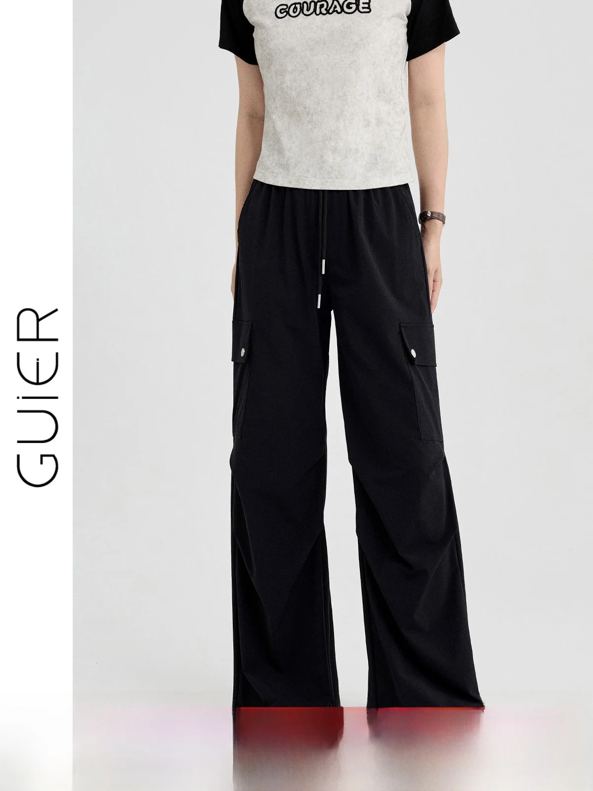 

High Waist Straight Leg Casual Pants Women's Loose Wide Leg Slimming Bla Workwear Trousers Comfortable Elastic Waisand