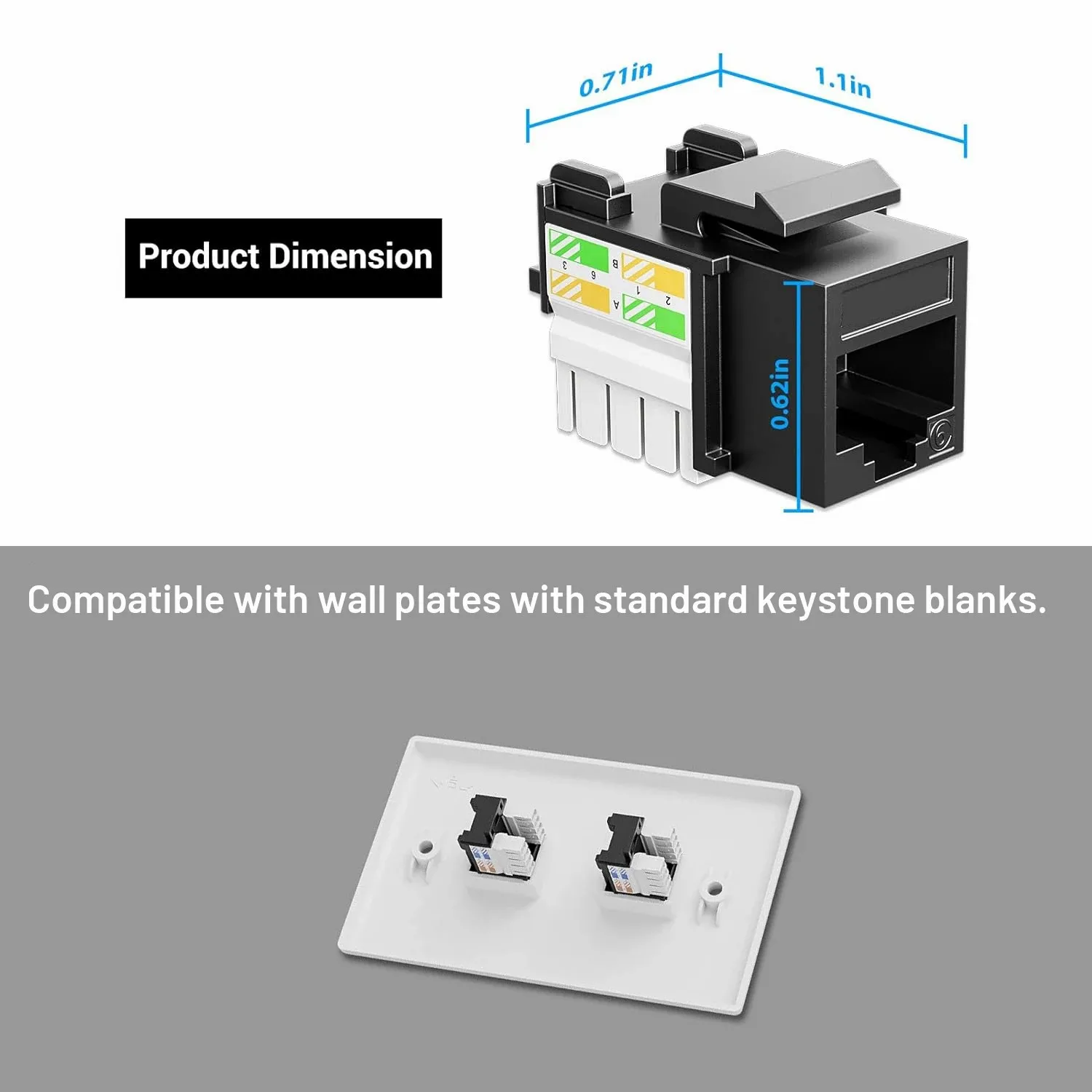 WoeoW-Keystone Jack e Keystone Punch-Down Stand, 90 graus Modular Ethernet Jack, não compatível com Patch Panel, RJ45, CAT6