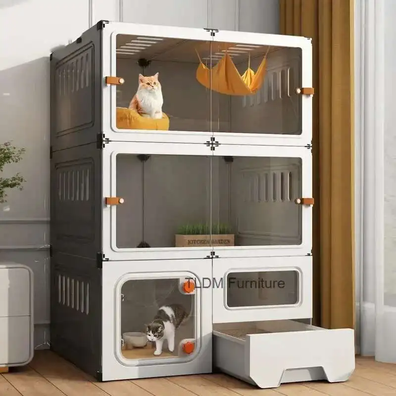 

Luxury Cat Cage Cats Litter Box Integrated Cat House Minimalist Large Free Space Household Indoor Cages for Cats F