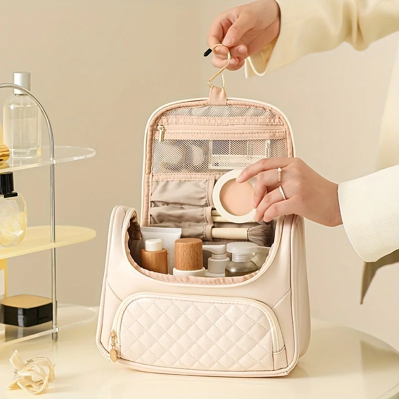 

Large Capacity Toiletry Bag Travel Cosmetic Makeup Organizer With Hook & Handy Handle Water-Resistant Shower Bathroom Bag For Wo