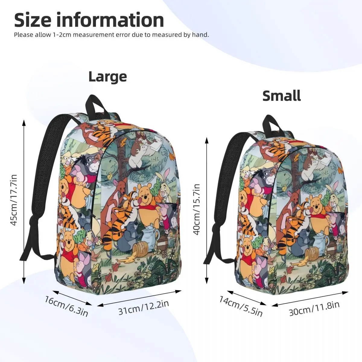 Custom 3D Printing Winnie Pooh Canvas Backpacks for Girls Boys Poohs Bear College School Travel Bags Bookbag Fits 15 Inch Laptop