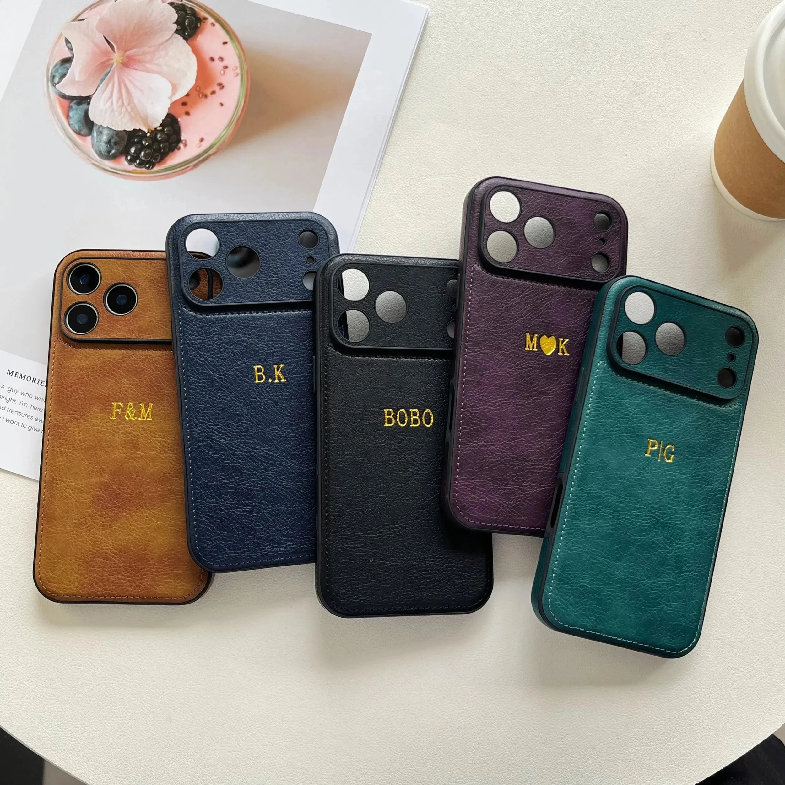 Luxury Personalized Custom Initials Gold Name Leather Case F