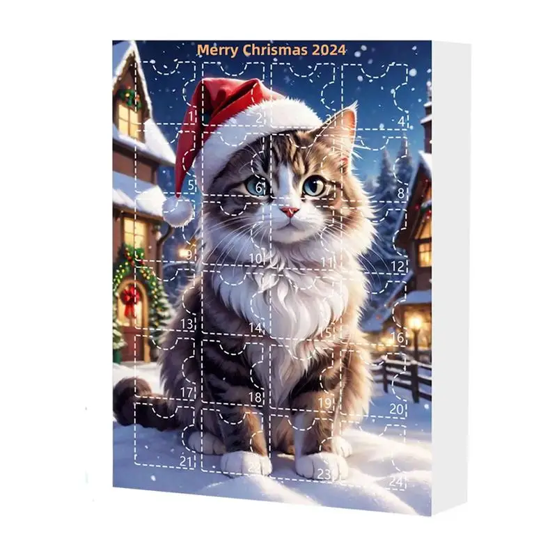 

Cute Cat Christmas Countdown Advent Calendar 24Day Countdown Delicate Illustrations Corrugated Box Packaging Flat Festival Decor