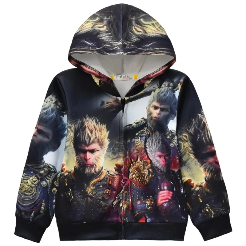 

New Game Black Mythology - Wukong Digital Print Big Kids Zipper Hoodie Jacket Children's Clothing Cosplay Tracksuit Top