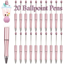 20Pcs Pink Beaded  Students Plastic Beadable Writing Supplies Bead Pen Ballpoint Pens