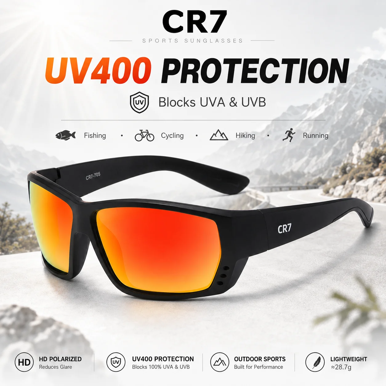 AliExpress CR7 Polarized Sunglasses Men Women UV400 Protection Trendy Fashionable Glasses Driving Hiking Cycling Outdoor Sports Eyewear