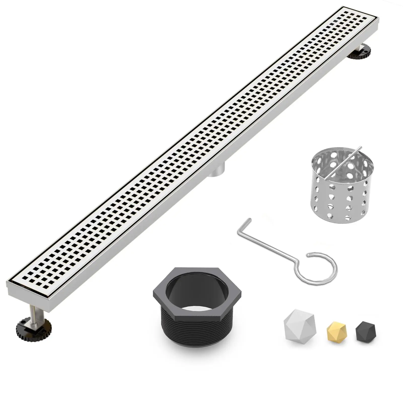

12 Inch Stainless Steel Linear Shower Drain With Removable Grate And Adjustable Feet