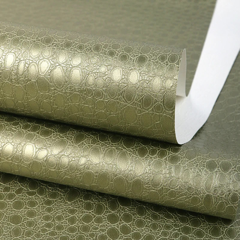 Modern Grey Green Crocodile Leather Wallpapers Roll Home Decor Plain Waterproof Wall Paper PVC for Living Room Bedroom