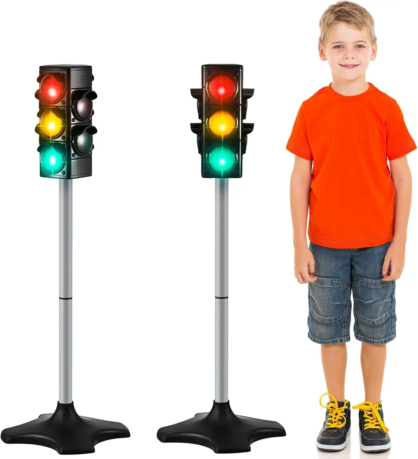 

2 Pack Traffic Light Toy with Lights and Sounds, 28.4 Inch, Simulation Crosswalk Signal for Kids Educational Play