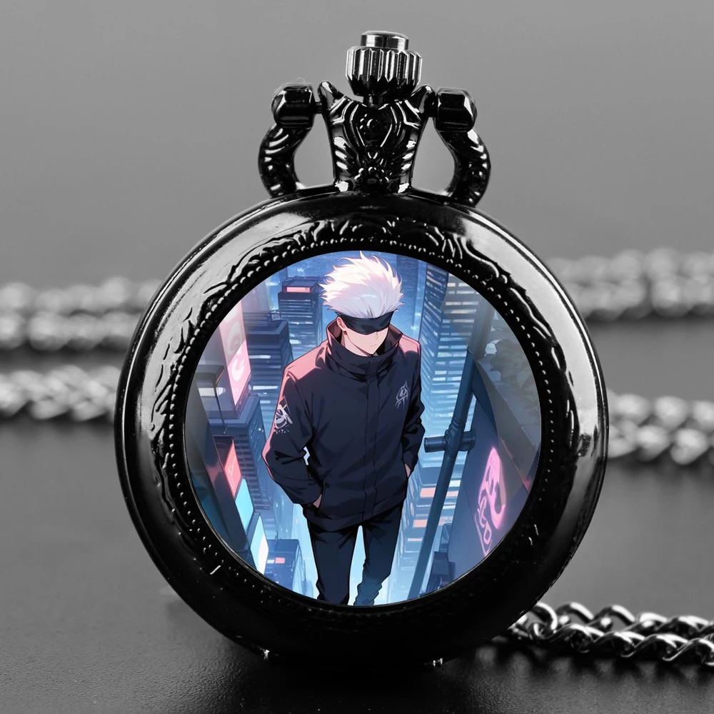 Back-to-school Gifts for Kids Quartz Pocket Watch Satoru Gojo Design Glass Dome Necklace Pendant Clock for Mens Womens