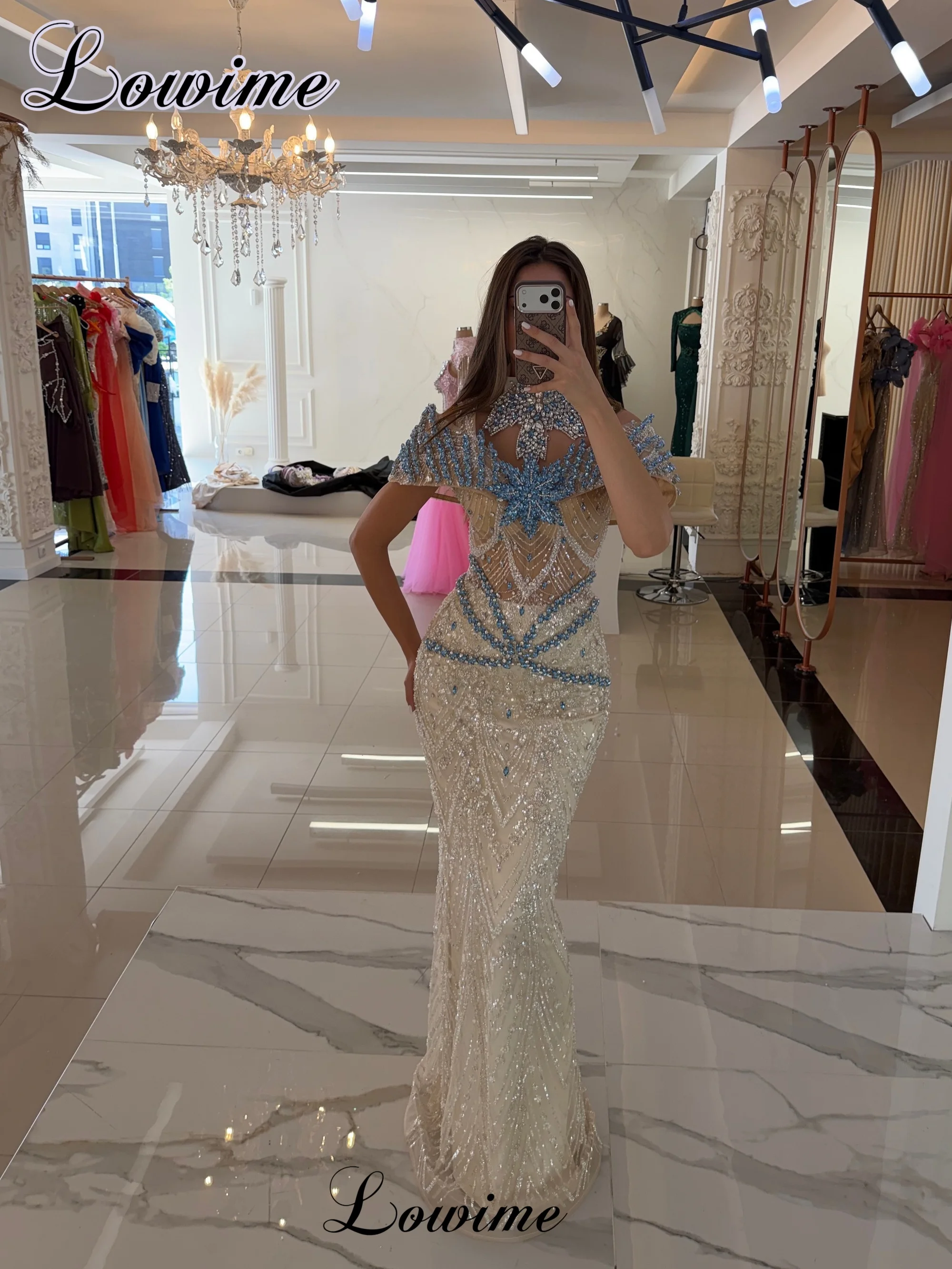 Newest Elegant Prom Dresses With Necklace Off Shoulder Evening Party Dresses Pageant Dresses Mermaid Robe Femme Customized
