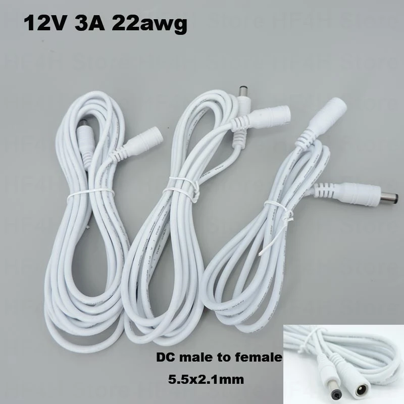 

1/1.5/3/5m white DC male to female jack Power supply connector Cable Extension Cord Adapter Plug 12V 5.5x2.1mm 22awg 3A B4