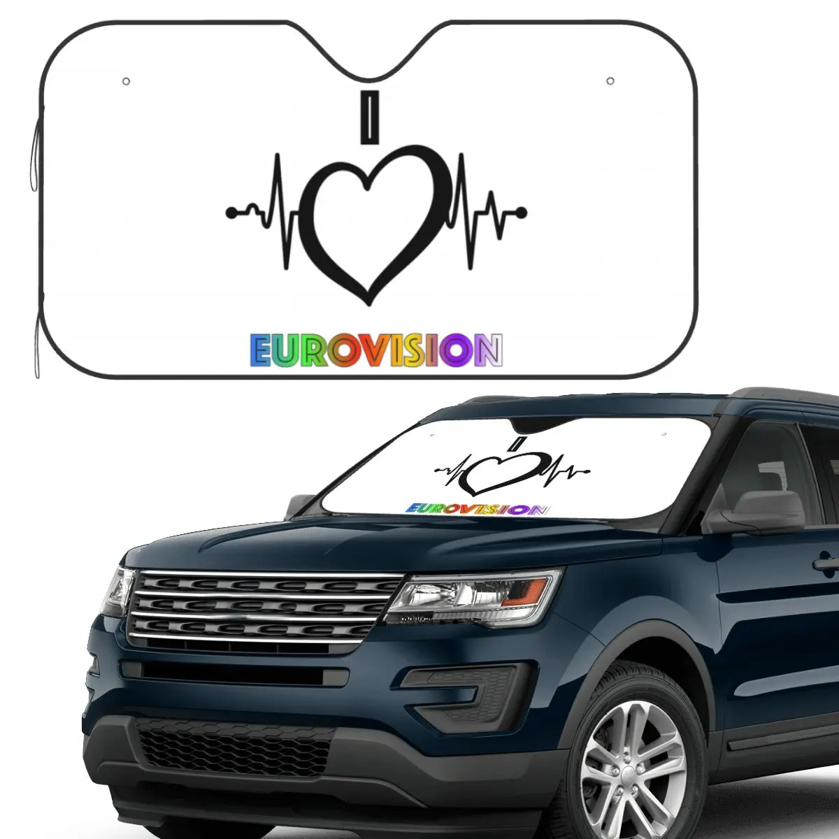 

I Love Eurovision - Rainbow Pattern Sunshade Windscreen Car Front Windshield Window Sun Visor Accessories Covers