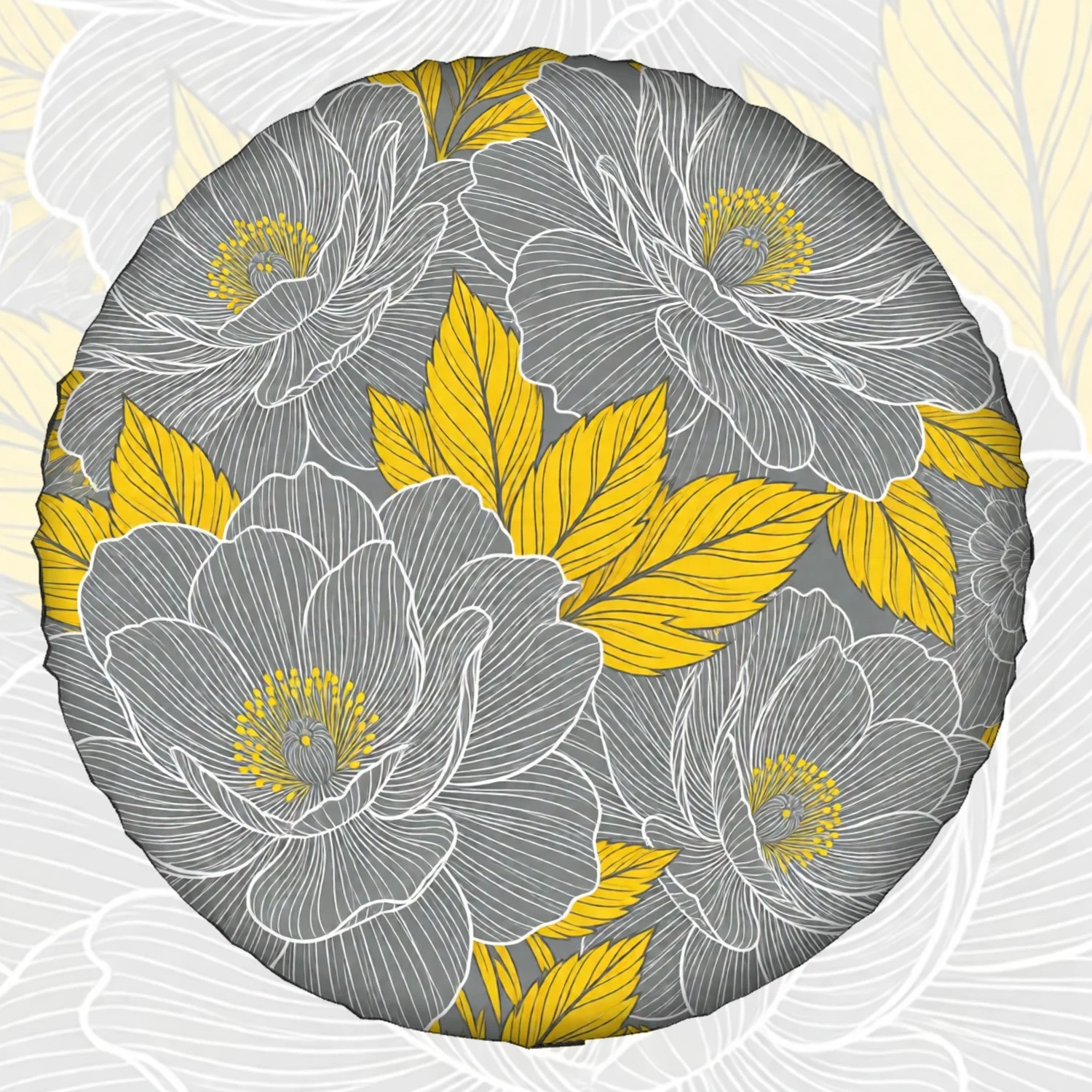 1pc Spare Tire Cover Line Art Floral Pattern With Yellow Leaves Gray B Weatherproof Dustproof Wheel Protectors Universal Wheel C