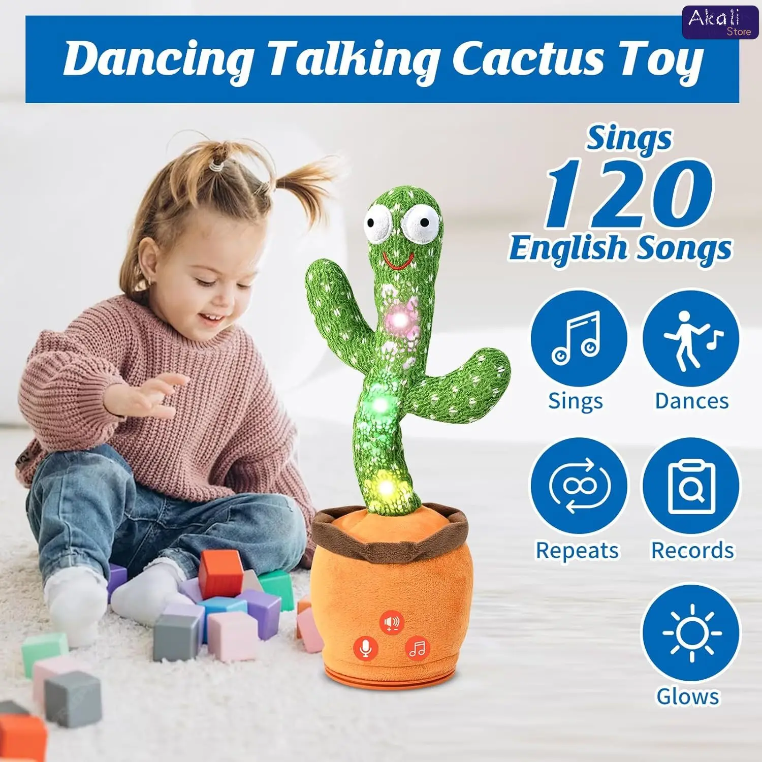 Talking Cactus Toy with LED 120 English Songs Singing Musical Toys Repeat What You Say Suitable for Babies and Toddlers