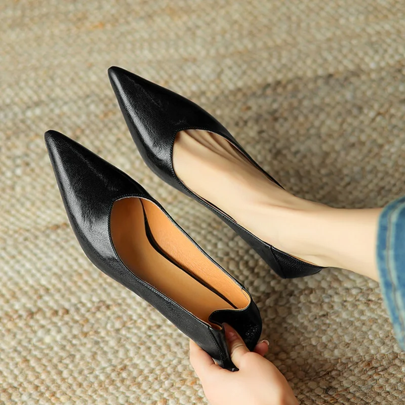 NEW Spring/Autumn Women Pumps Genuine Leather Shoes for Women Pointed Toe Thin Heel Shoes Cocise Black High Heels Stiletto Heels