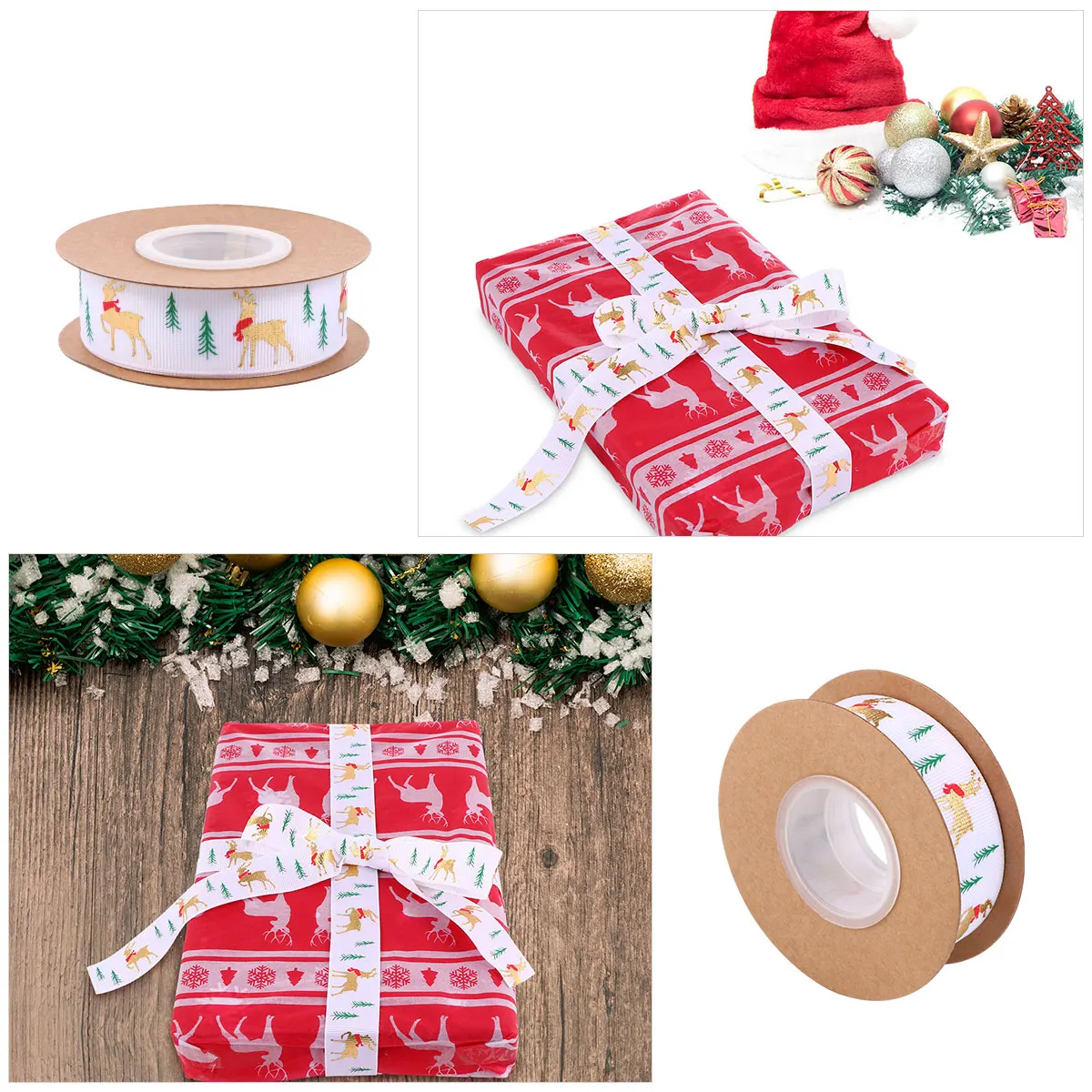 

1 Roll Ribbing Burlap Ribbon Unique Deer Pattern Gliding Gift Ribbon Christmas Decoration Hanging Band Diy Prop Packaging