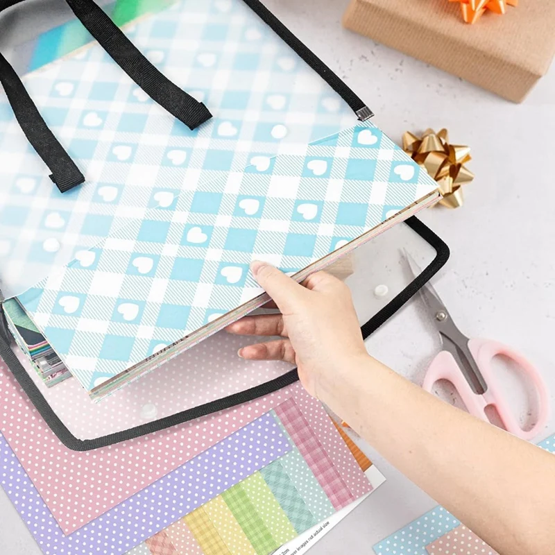 Organizador de almacenamiento de papel expandible para álbum de recortes, Folio de papel negro para 12X12 hojas, con mango portátil, duradero y fácil de usar