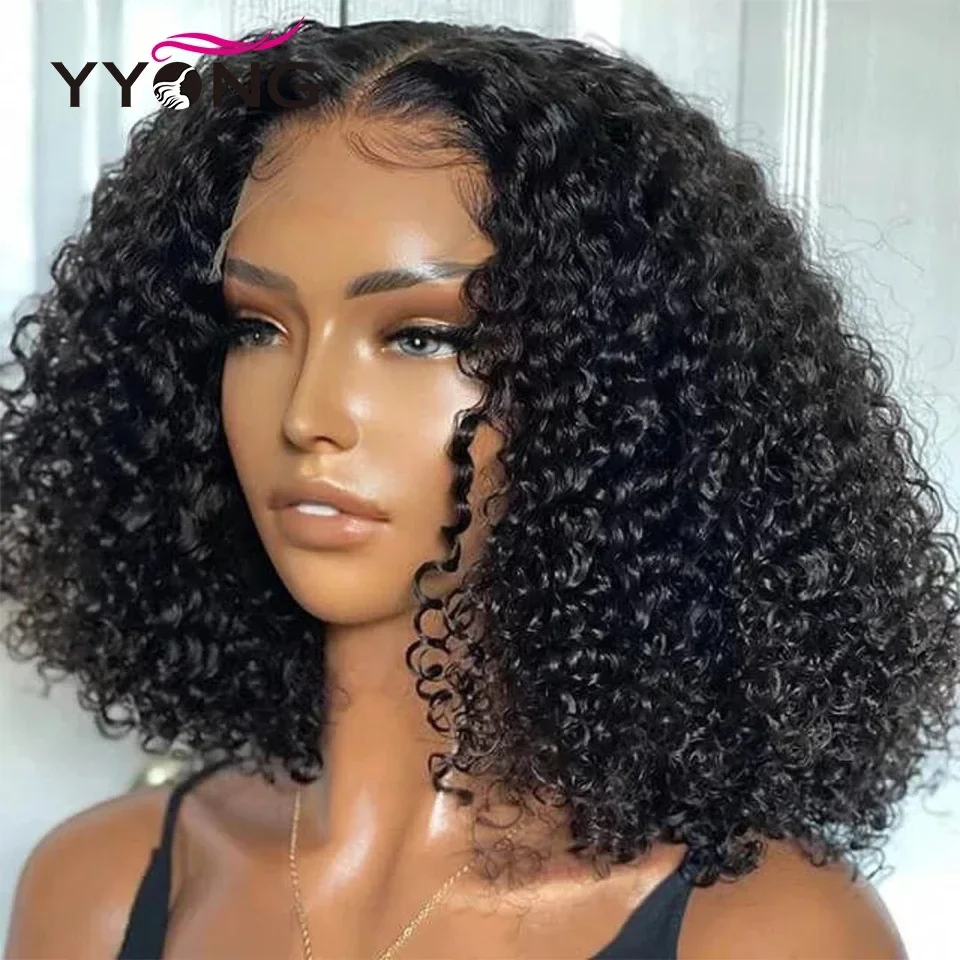 Short Bob Kinky Curly 4x1 1x4 T Part Lace Wig Human Hair Wigs Brazilian Lace Wigs Pre Plucked 150% Curly Bob Wig 8-16\