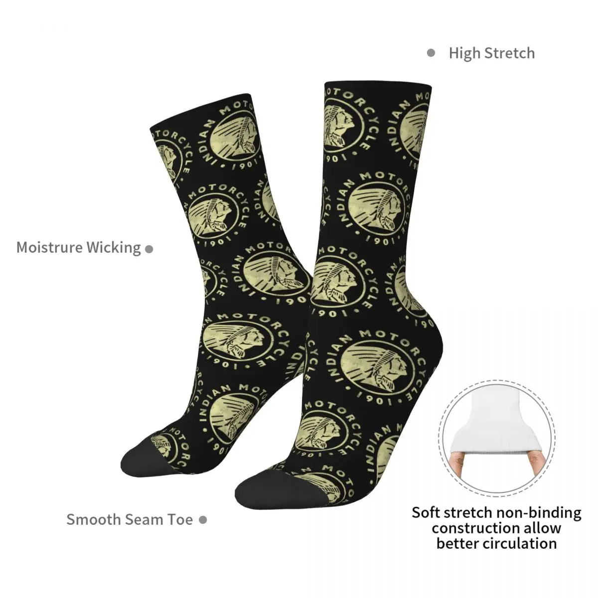 Indian Motorcycles Logo Socks Harajuku High Quality Stockings All Season Long Socks Accessories for Man's Woman Birthday Present