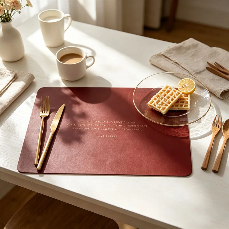 Stylish Rectangular Pu Leather Table Placemat with Water Repellent Non Slip Heat Insulated for Household Hotel Dining Decor Use