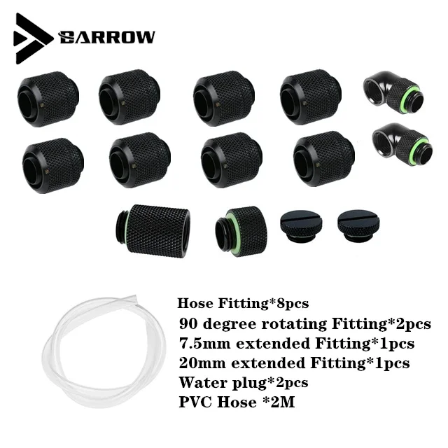 Barrow Hose Water Cooling Fitting Kit, DIY MOD Computer Case Split Loop, 13mm /16mm Soft Tubing Used, Black Silver White Gold