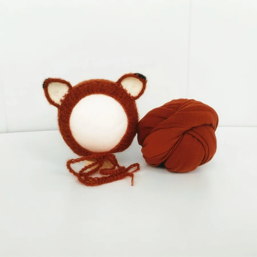 Newborn Stretch Wrap Set Newborn Baby Knitted Hat Doll Set Newborn Photography Props Newborn Cute Fox Toy Set