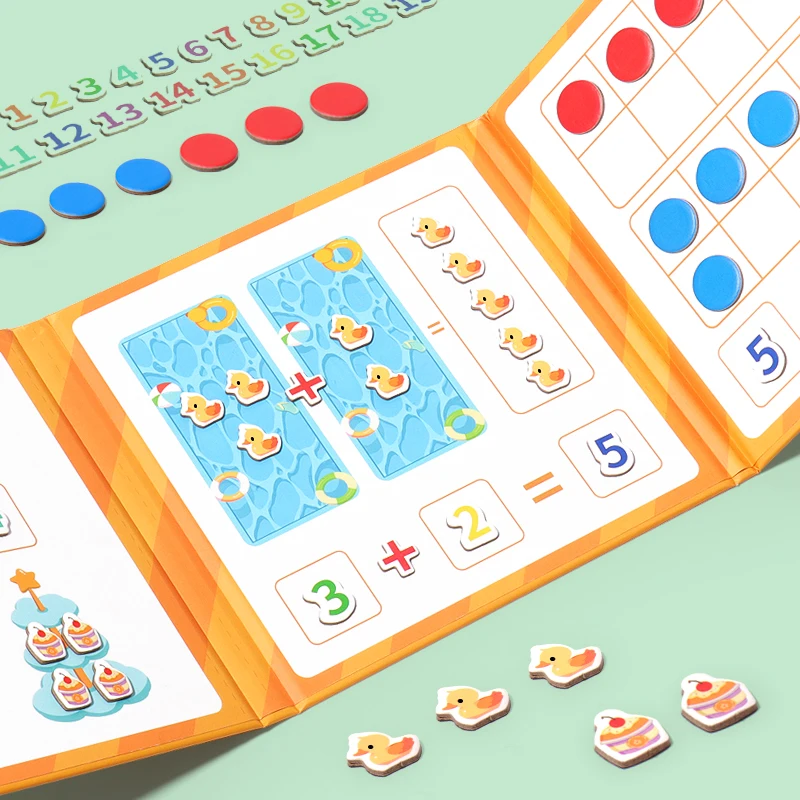 Magnetyczna książka edukacyjna: Układaj przedmioty, aby ćwiczyć dodawanie, odejmowanie i rozpoznawanie liczb — dzieci odkrywają przyjemność nauki.