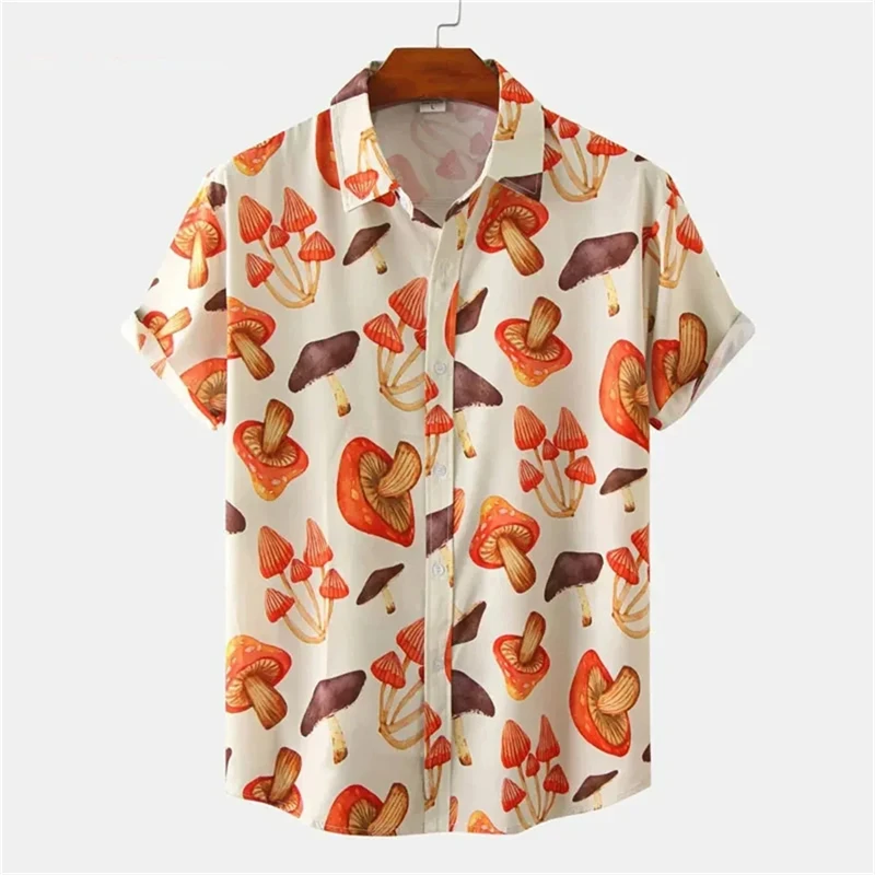 New Short-Sleeved Shirt Men Plus Size Hawaiian 3d Mushroom Print Men\'S Tops Vintage Summer Streetwear Shirt For Men Clothing