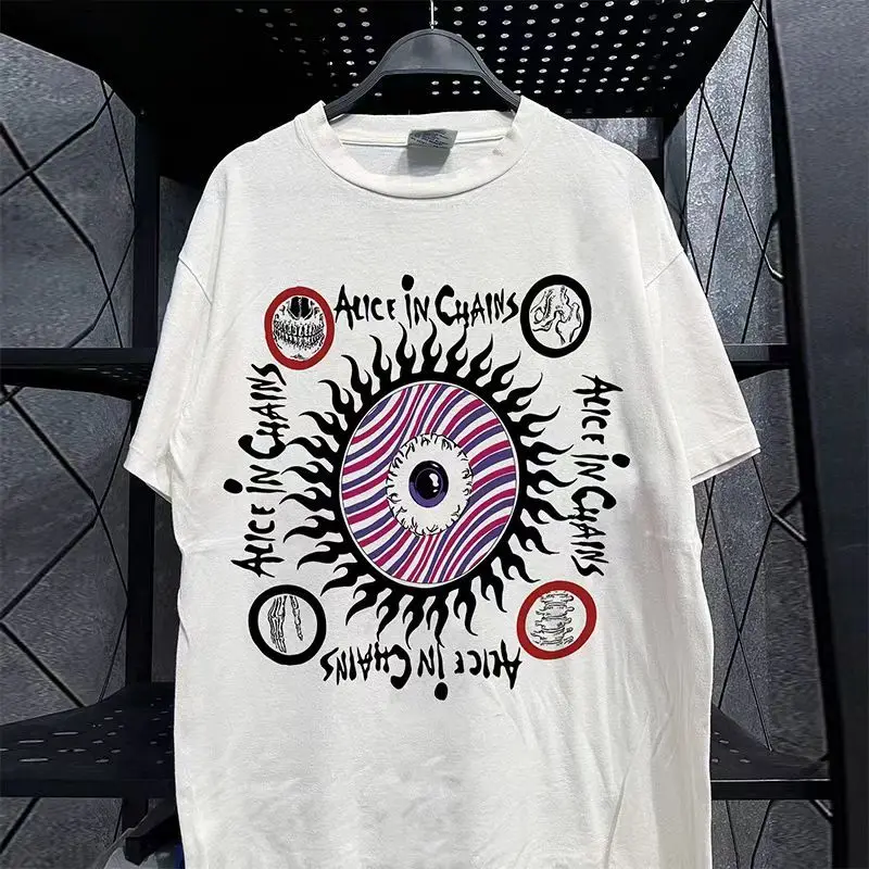 

Alice in Chains Alice Prisoner Band Short Sleeve T-Shirt Y2k American Ruffian Handsome Textured Heavy Cotton Tee