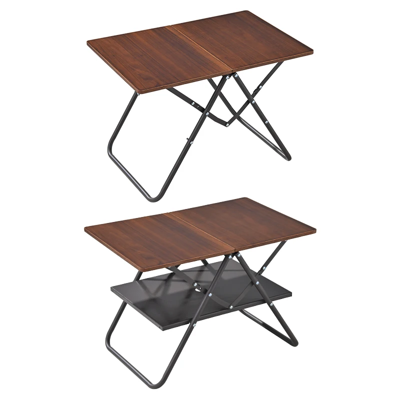 Solid Wood Top Park Outdoor Space Saving Metal Steel Leg Household Folding Picnic Camping Side Table