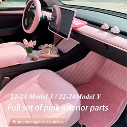 For Tesla Model 3 Y Pink Center Console Storage Box Protective Trim Steering Wheel Screen Side Cover Armrest Water Cup Limiter