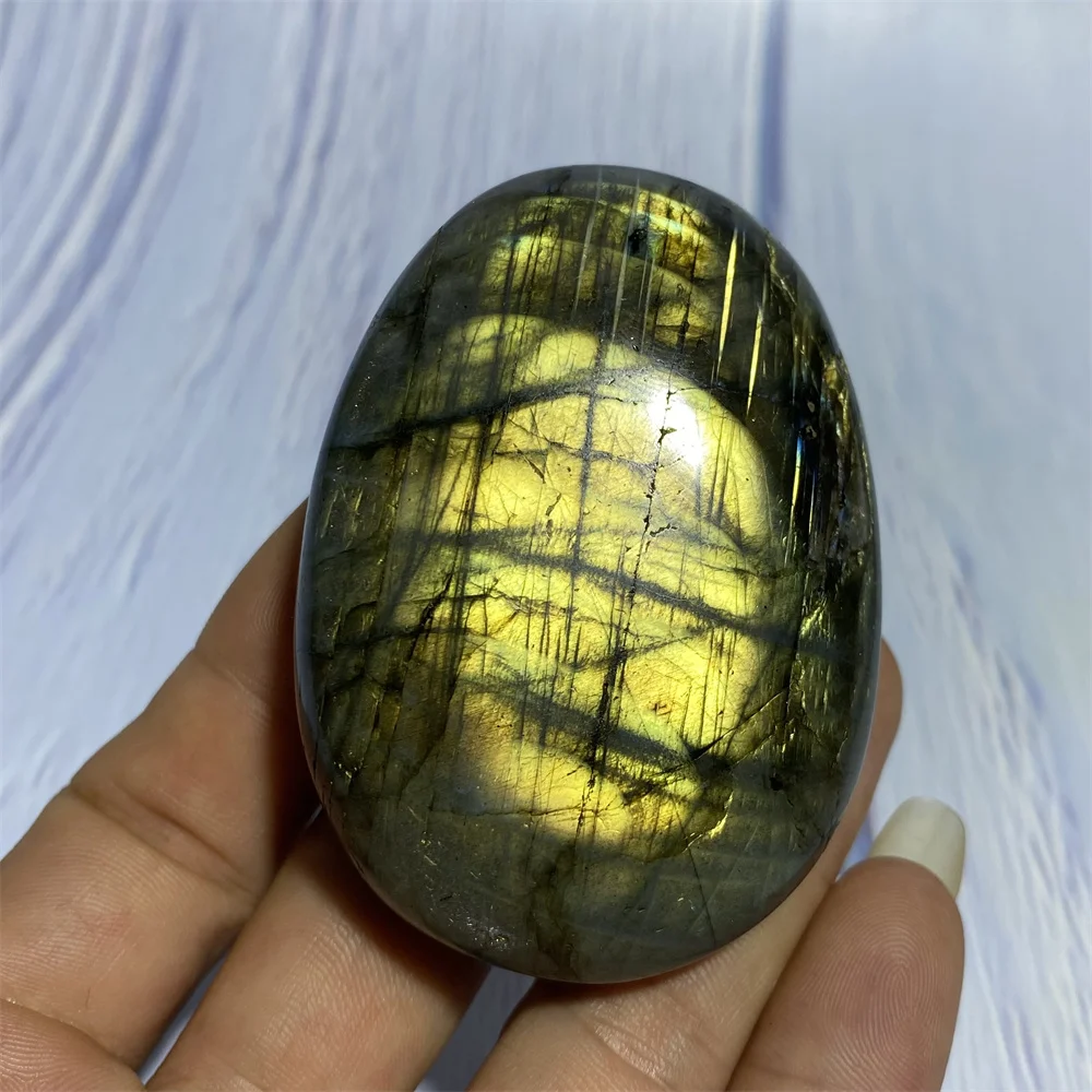 Natural Yellow Blue Light  Labradorite Palm  Crystal Polished Stone Spiritual Meditation Healing  Home Ornament Gift