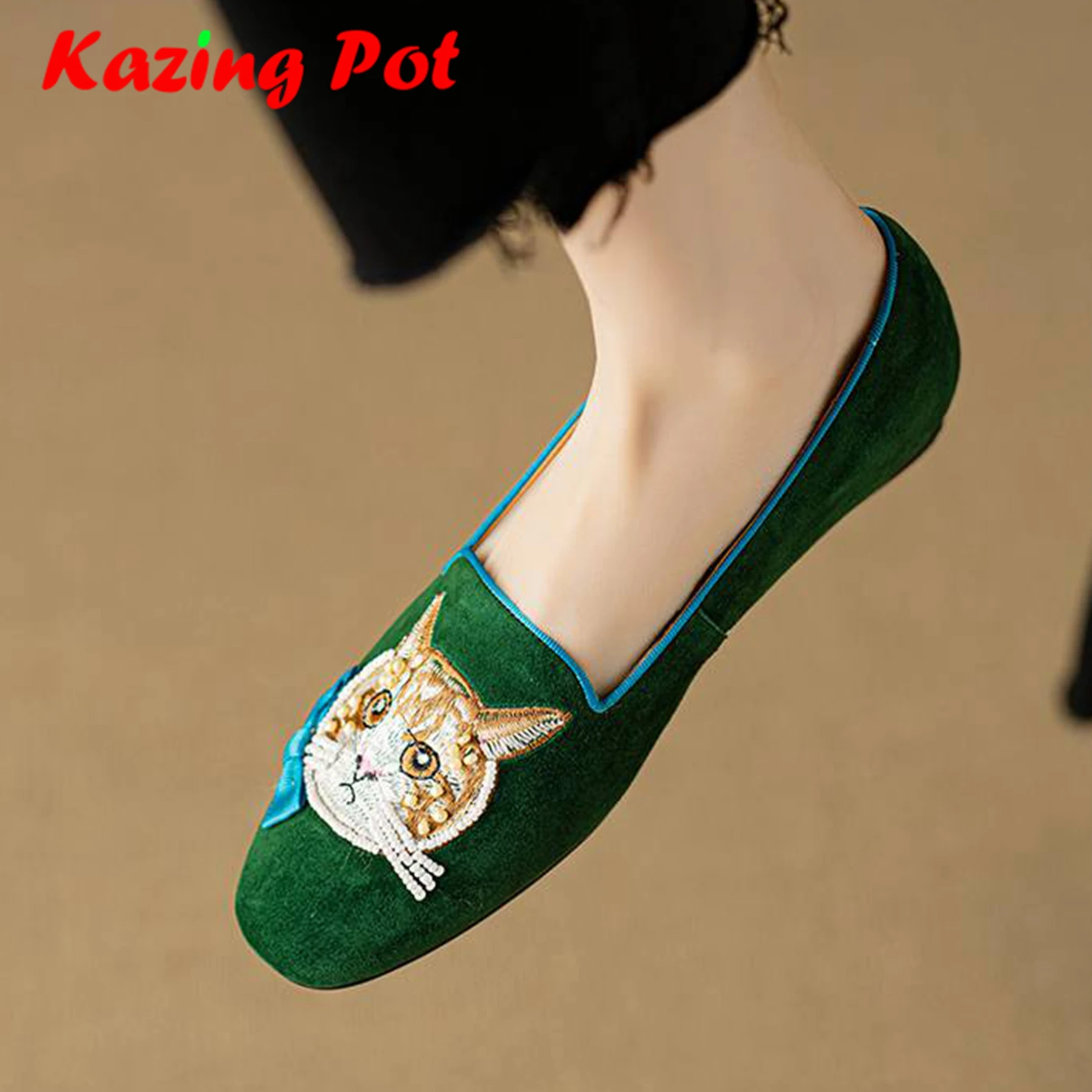 

Krazing Pot Kid Suede High Quality Round Toe British School Women Summer Modern Street Wear Embroidery Design Big Size 41 Flats