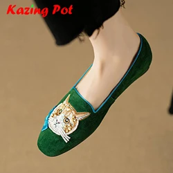 Krazing Pot Kid Suede High Quality Round Toe British School Women Summer Modern Street Wear Embroidery Design Big Size 41 Flats