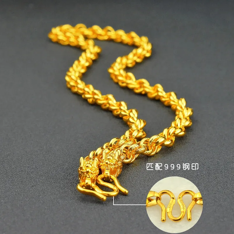 Pure Necklace Men's Rough Solid Color Fried Dough Twist Long-Lasting Large 100% Plated Real 999 Gold For Women's Gif