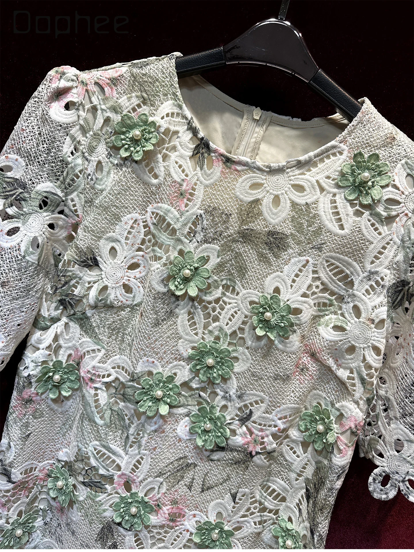 

Heavy Industry Three-dimensional Flower Heavy Industry Hollow Dress for Women Summer New Light Luxury High Sense Mini Dresses