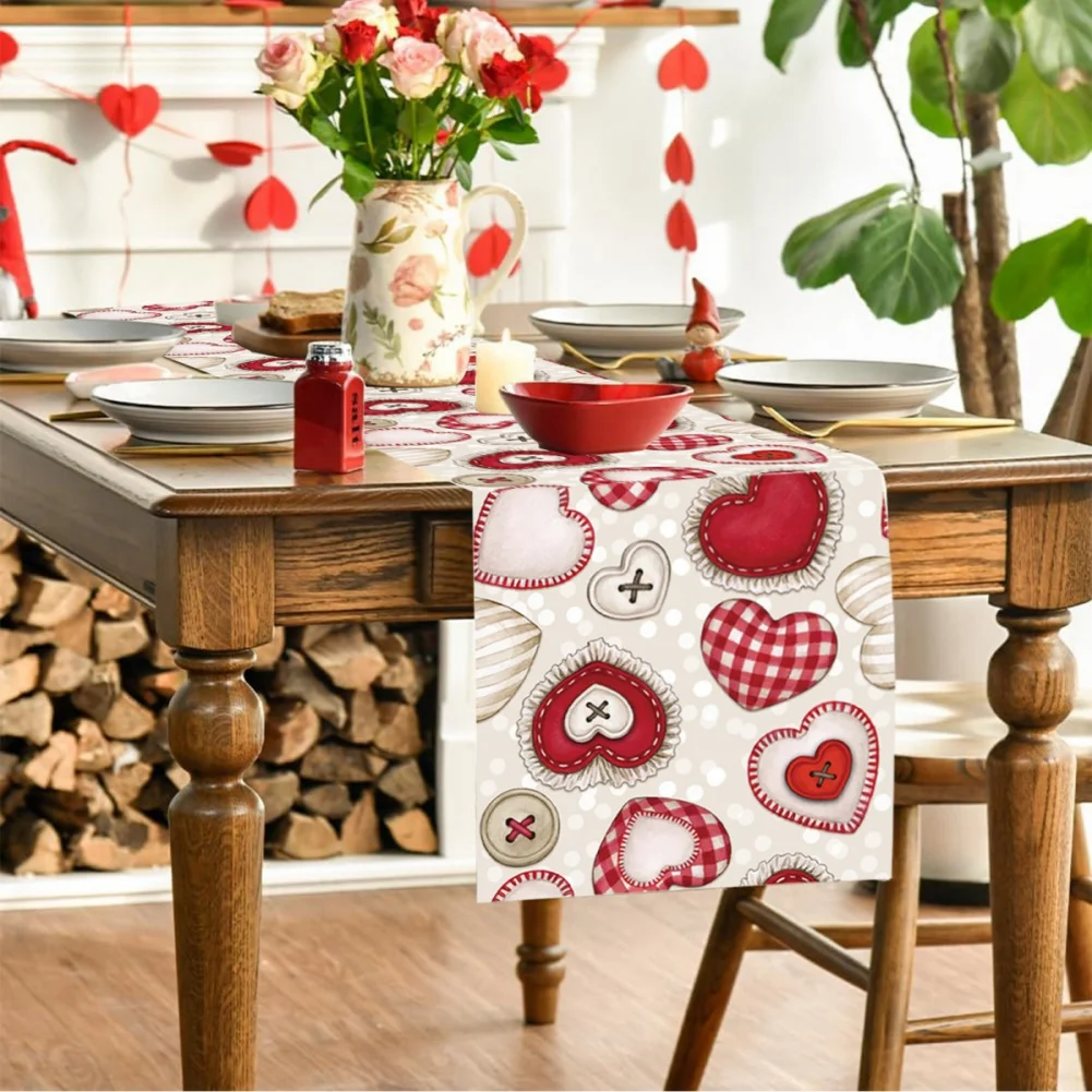 1pc Valentine's Day Table Runner Polyester 13.7x70.8inch Long Kitchen Dining Table Decoration for Indoor Home Party Wedding