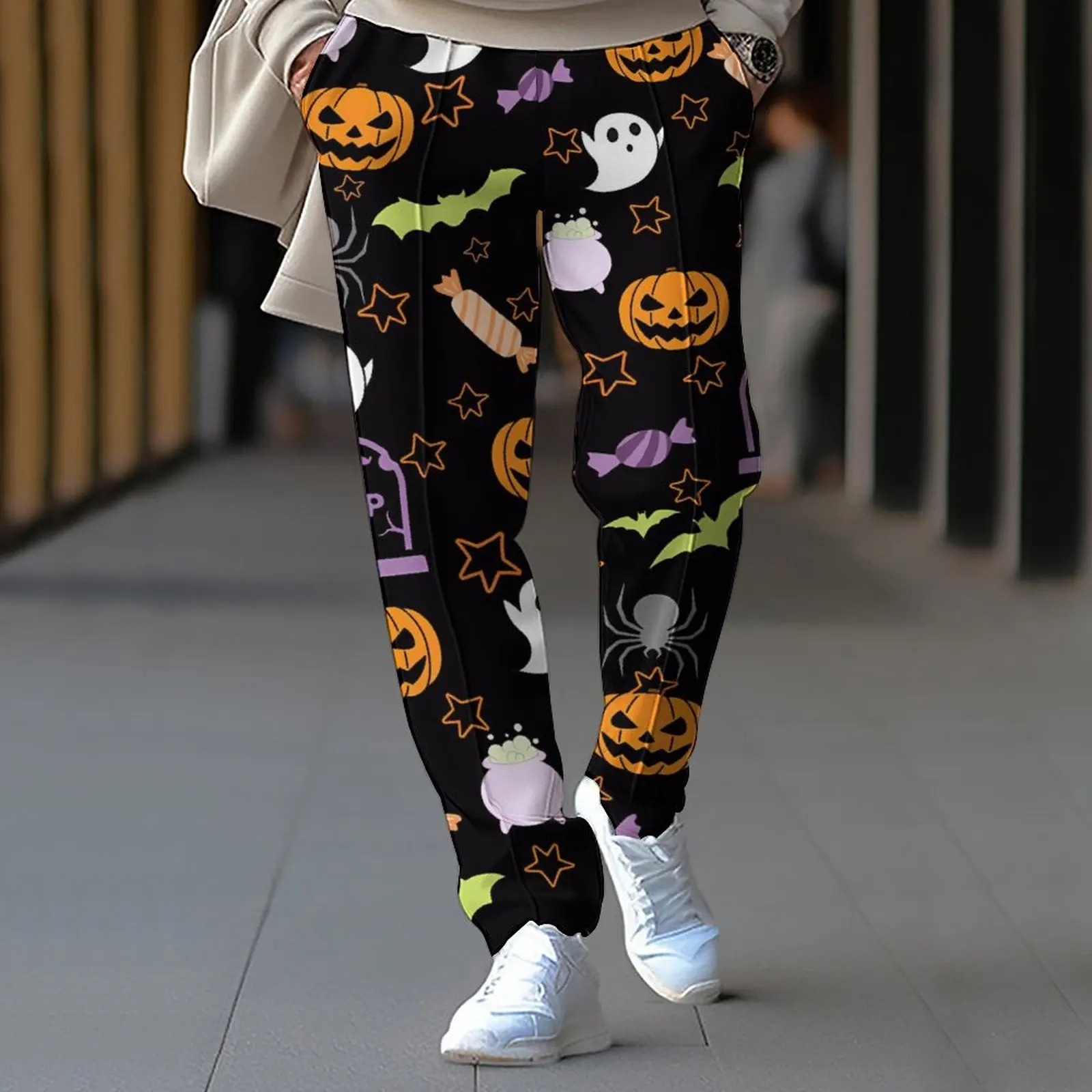 Men\'s 3D Digital Printing Halloween Elements Pants, Casual Pants, Loose and Fashionable, Straight Leg, Spring and Autumn