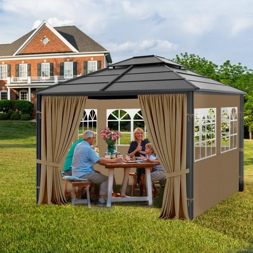 Gazebo Privacy Curtains 10' x 12' with PVC Windows, 4-Panels Side Wall with Zipper Universal Replacement for Patio