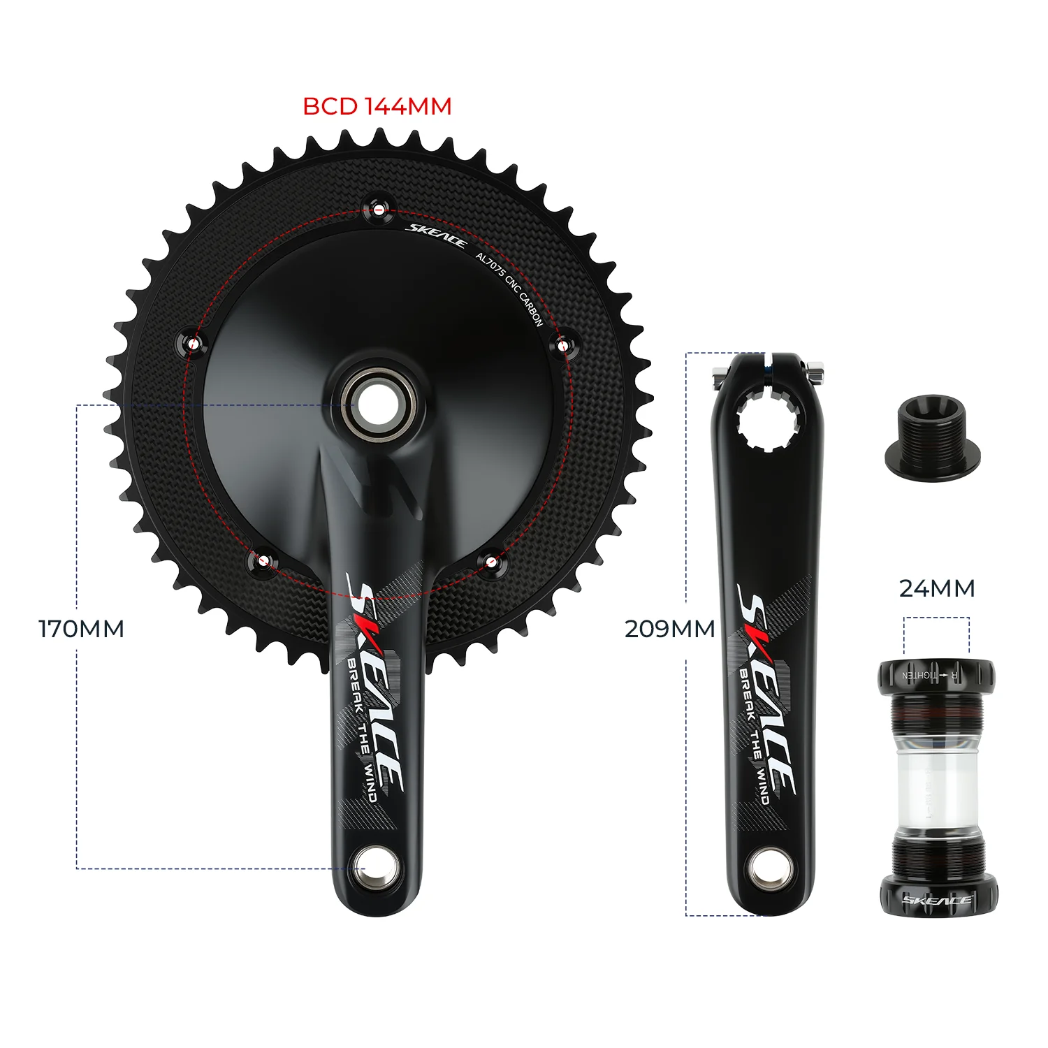 SKEACE Fixie Crank 49T/50T Break The Wind Crankset Carbon