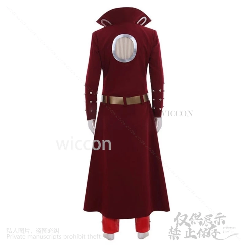 Anime The Seven Cosplay Deadly Sinss Costume Ban Fox's Sin Of Greed Long Red Deep V Coat Pants Y2K Punk Uniform Wigs Customized