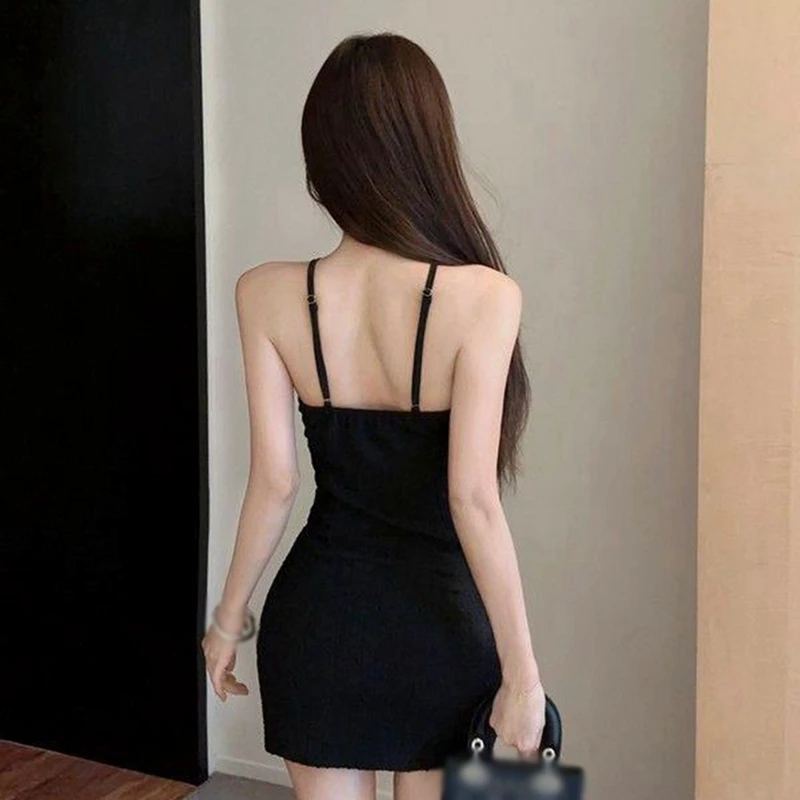 Mini abito da donna sexy con scollo all'americana in pizzo con spacco aderente Abito da skater nero per donna Y2K Night Out Party Clothes