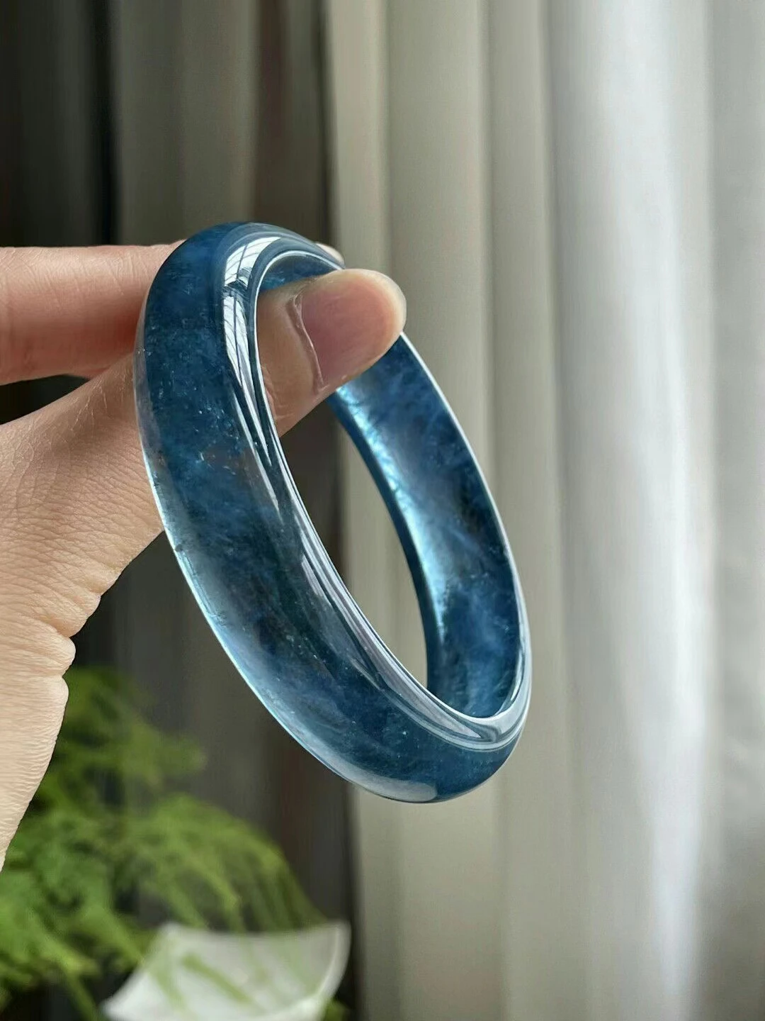 Natural Blue Aquamarine Clear Round Crystal Bangle Women 14*8mm 57.5mm Aquamarine Jewelry Luxury Fashion AAAAAAA