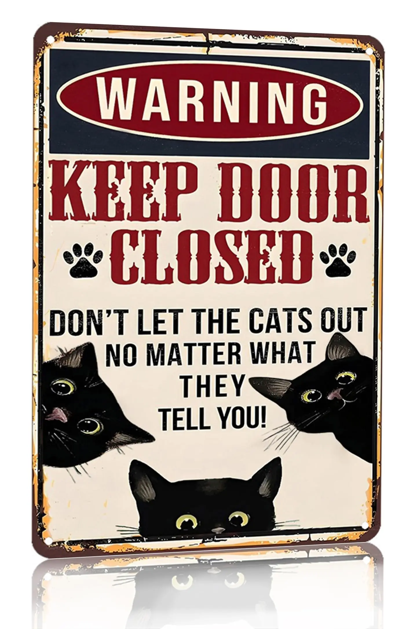 Crazysign Funny Black Cat Vintage Tin Sign Keep Door Closed Sign for Home House Apartment Door Sign Wall Decor 8 x 12 Inch (3001