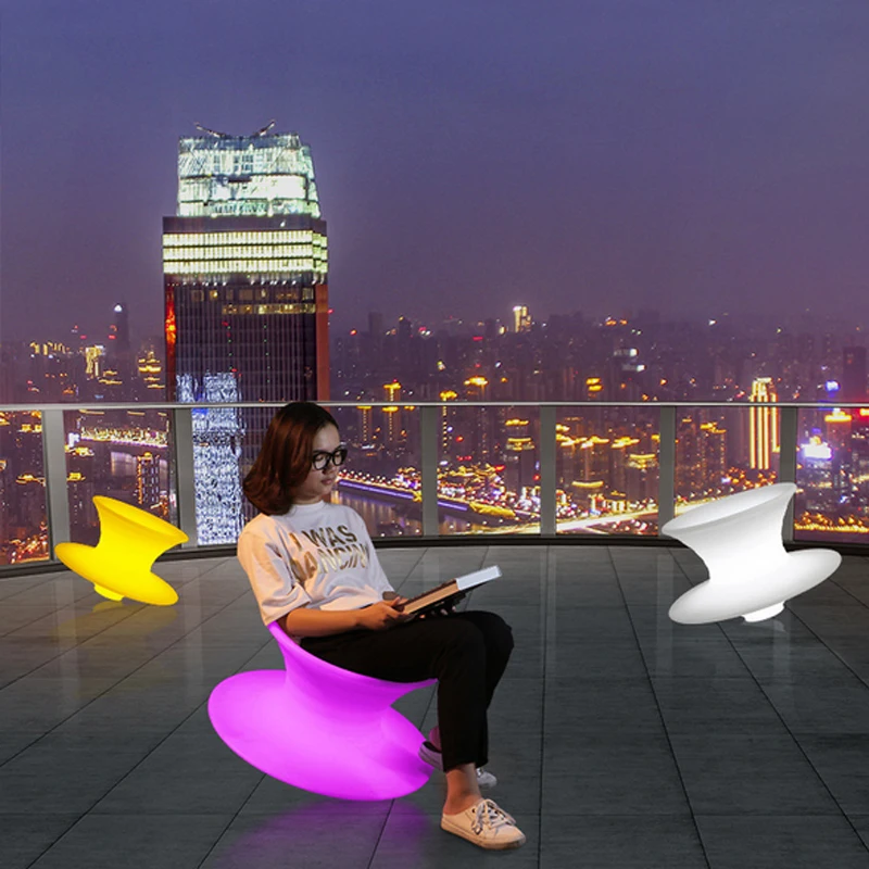 REAQ Furniture LED Gyro Chair D60*40cm Waterproof IP65 Children's Leisure Chair Remote Contro Plastic Swivel Chairs Riq-SC01